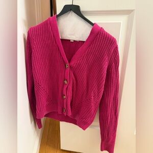 Women's Fuchsia Knit Button-Front Cardigan Sweater